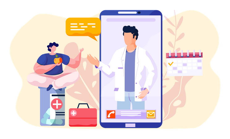 Online communication with doctor Illustration