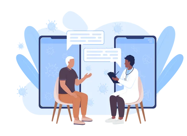 Online Communication With Male Doctor Flat Concept Vector Illustration Visit Therapist Editable 2 D Cartoon Characters On White For Web Design Creative Idea For Website Mobile Presentation Illustration