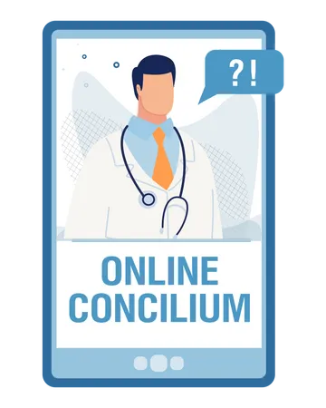 Concept Of Online Concilium And Medical Help Form Doctor Via Smartphone Illustration