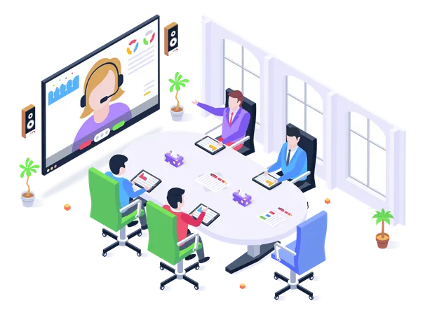Virtual Business Meeting Isometric Illustration Of Online Conference Illustration