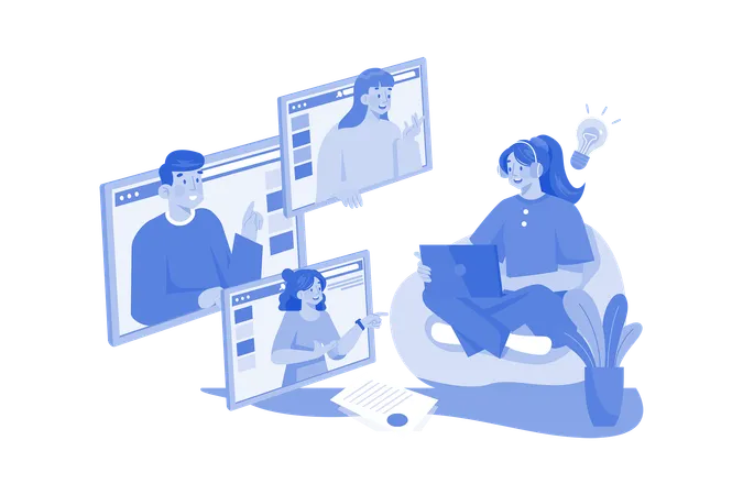 Online Conference Meeting Illustration Concept On White Background Illustration