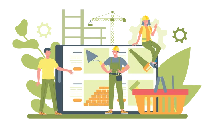 Online construction equipment shopping  Illustration
