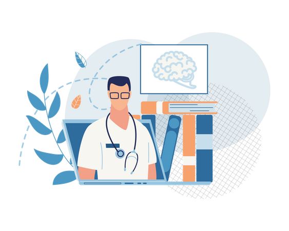 Online Consultation with brain specialist doctor Illustration