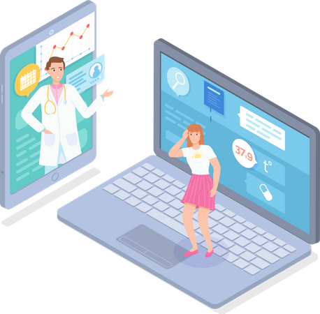 Online consultation with doctor through laptop  Illustration