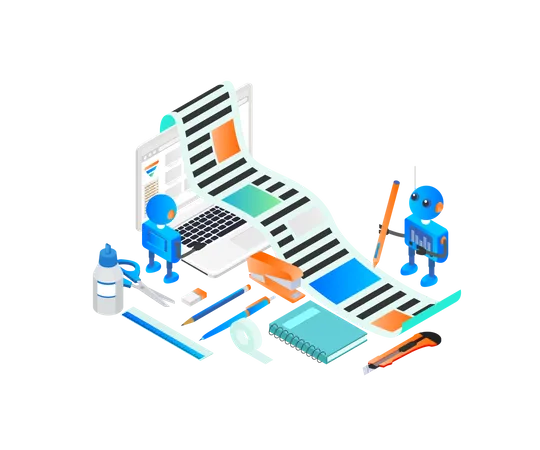 Illustration Of Robotic Make A Content In Isometric Style Illustration