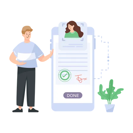 An Online Contract In Flat Illustration Illustration