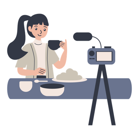 Online cooking vlogger records cooking show  Illustration