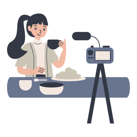 Online cooking vlogger records cooking show  Illustration