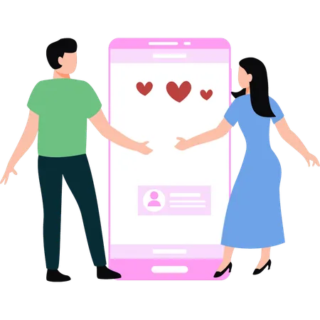 An Online Couple Is Dating Illustration