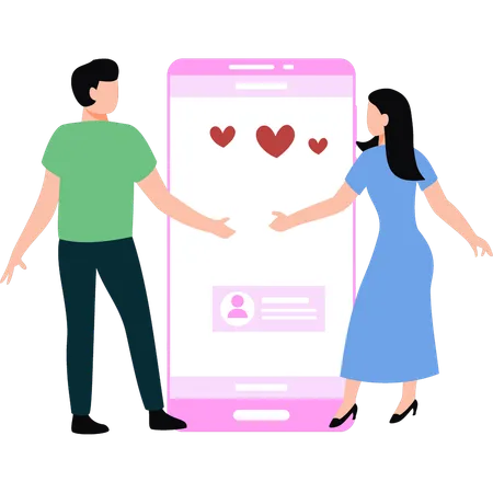 Online couple is dating  Illustration