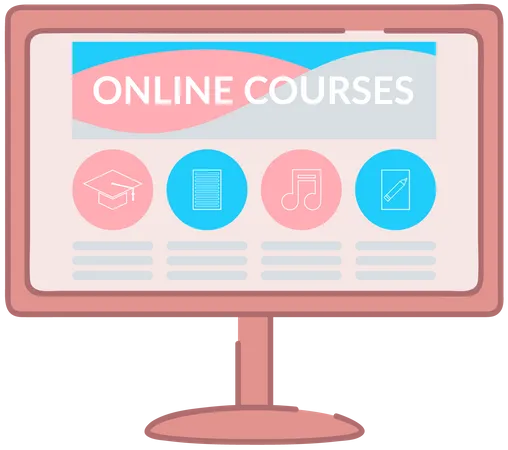 Website With Online Courses For E Learning On Monitor Studying With Internet Technology Educational Program For Students Template Distance Education Online Learning Via Internet Concept Illustration