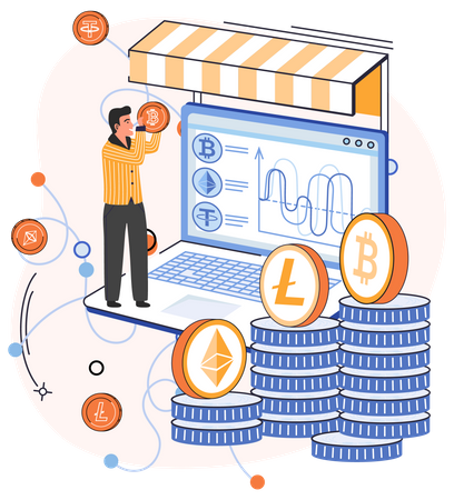Online Crypto currency trading Illustration