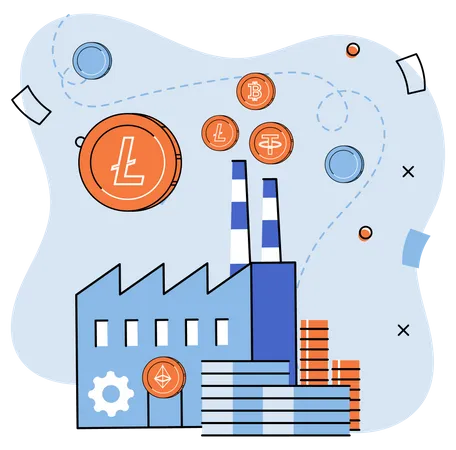 Digital Payment System Open Source Program Investment In Cryptocurrency Factory As Symbol Of Online Currency Mining And Blockchain Technology Virtual Coins Internet Money Online Banking Concept Illustration