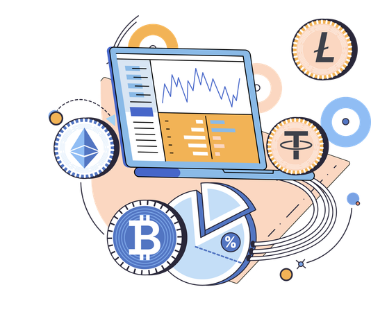 Online currency and blockchain technology  Illustration