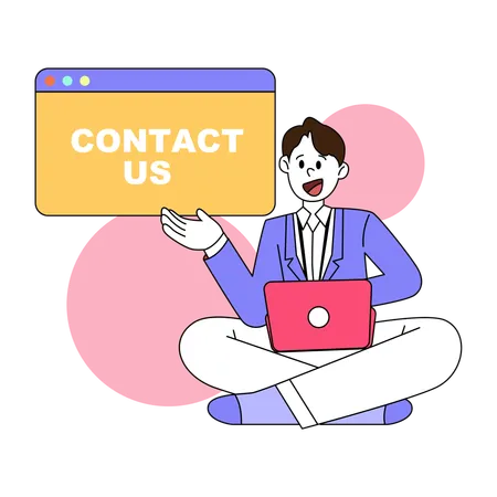A Cheerful Customer Service Representative Explains The Various Ways Customers Can Contact Support Illustrated By A Vibrant Contact Us Web Page Illustration