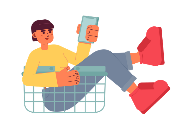 Online customer selecting goods in shopping basket  Illustration