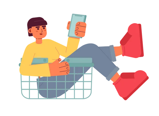 Online customer selecting goods in shopping basket  Illustration