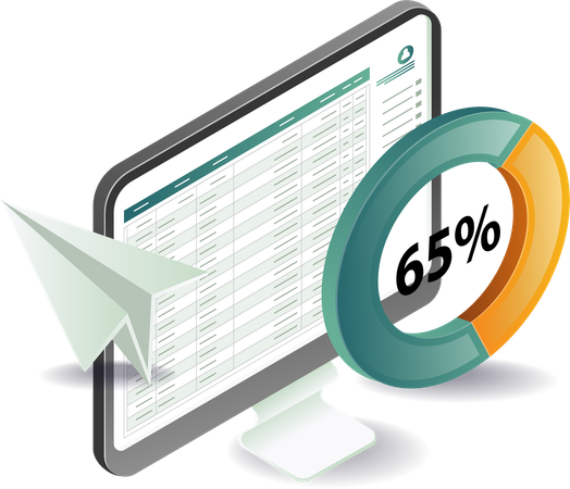 Online data analysis and pie chart technology  Illustration