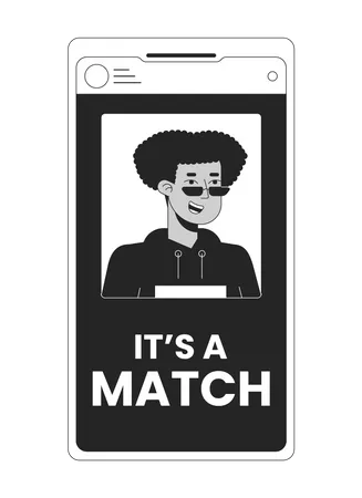 Online Dating App On Smartphone Bw Concept Vector Spot Illustration Smiling Man On Phone Screen 2 D Cartoon Flat Line Monochromatic Object For Web UI Design Editable Isolated Outline Hero Image Illustration