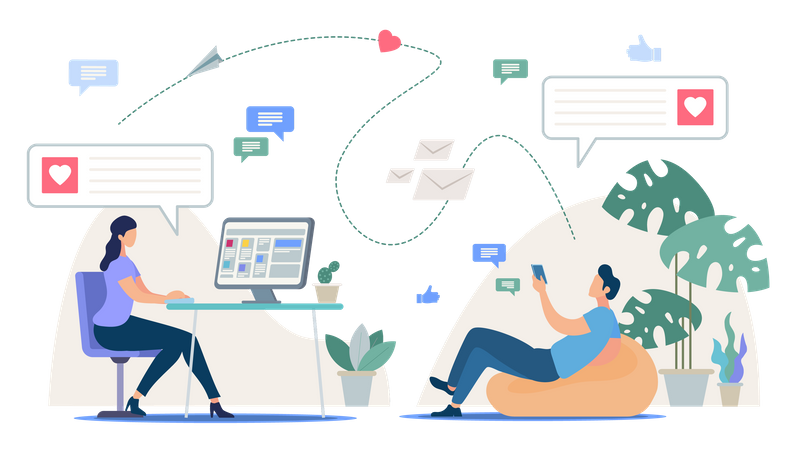 Online-Dating-Dienst, Mobile App, Virtuelle Beziehungen  Illustration