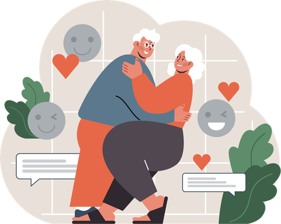 Online dating of old couple  Illustration