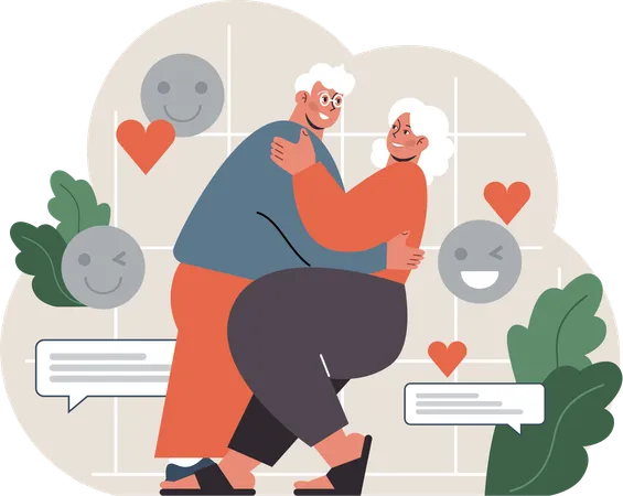Online dating of old couple  Illustration