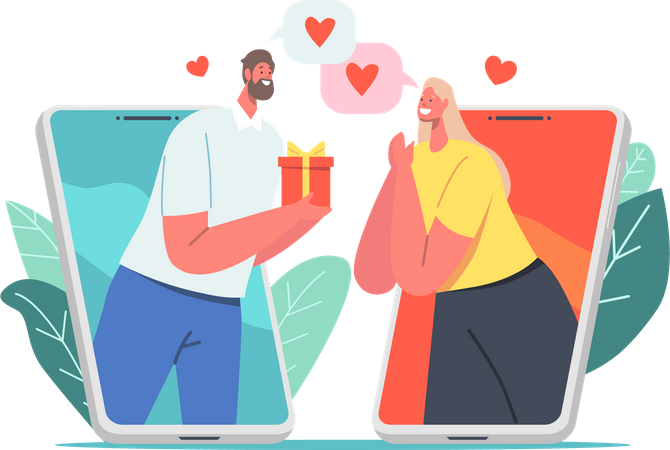 Online Dating Romance  Illustration