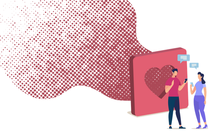 Online Dating with Mobile Phone App Illustration