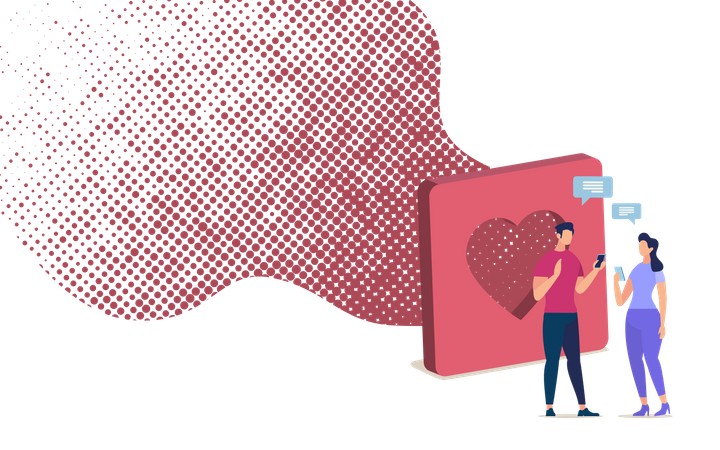 Online Dating with Mobile Phone App  Illustration