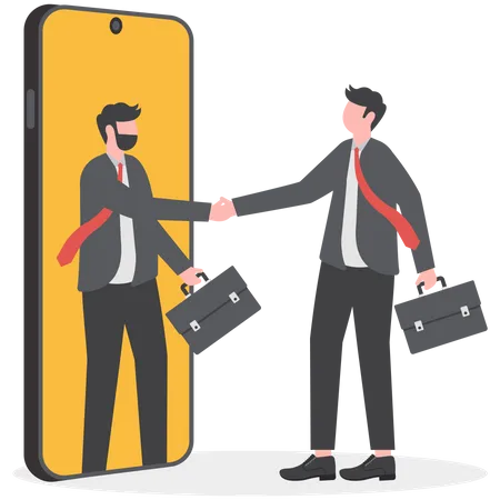 Online Deal Concept Two Businessmen Handshaking Flat Vector Illustration Illustration
