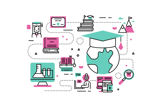 Online Degree line icons illustration  Illustration