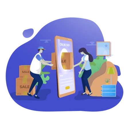 Online shopping with home delivery service  Illustration