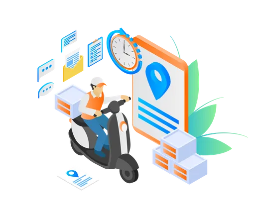 Delivery Order Isometric Style Illustration With Matic Motorbike And Smartphone Illustration
