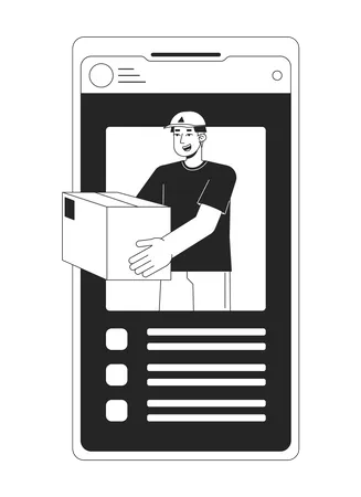 Online Delivery By Courier Bw Concept Vector Spot Illustration App For Tracking Packages 2 D Cartoon Flat Line Monochromatic Object For Web UI Design Editable Isolated Outline Hero Image Illustration