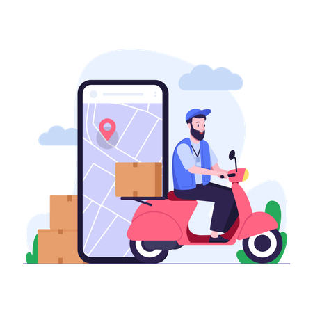 Online delivery service using scooter  イラスト