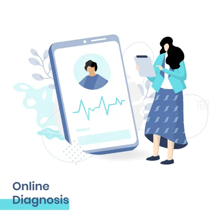 Flat Illustration Of Online Diagnosis The Concept Of A Female Doctor Providing Patient Diagnoses Via Smartphone Fit To Place On Landing Page Websites And Mobile Website Development Illustration