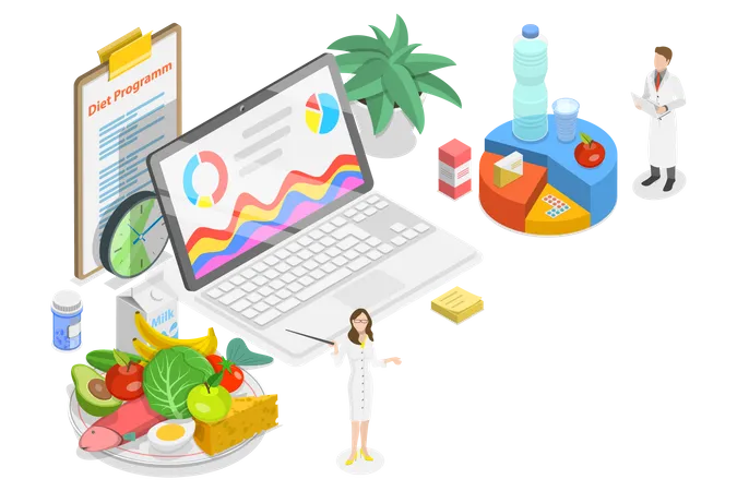 3 D Isometric Flat Vector Conceptual Illustration Of Online Diet Program Professional Nutrition Consulting Service Illustration