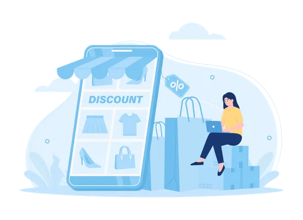 Online Store Marketing Strategy Online Shopping Trending Concept Flat Illustration Illustration