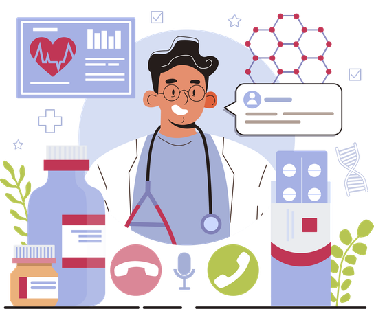 Online doctor and medicine  イラスト