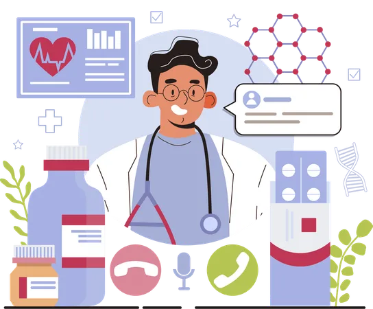 Online doctor and medicine  イラスト