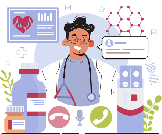 Online doctor and medicine  일러스트레이션