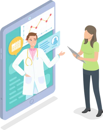 Consultation Of Doctor Man By Smartphone Female Patient Making An Appointment With A Therapist Online Meeting Of Doctor And The Patient Online Video Consultation With A Medical Specialist Illustration