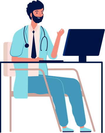 Online doctor consulting on computer Illustration