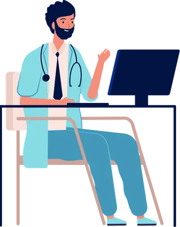 Online doctor consulting on computer Illustration