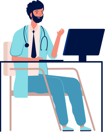 Online doctor consulting on computer  Illustration