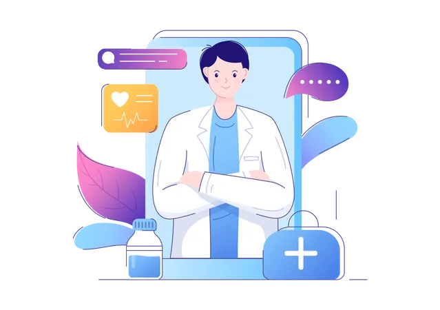 Online doctor healthcare app Illustration