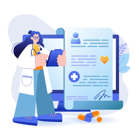 Online Medicine Concept Doctor Provides Medical Services Concludes Agreement With Patient Scene Medicine Healthcare Diagnostic Treatment Vector Illustration With People Character In Flat Design Illustration