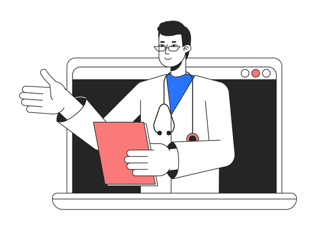 Online doctor visit on laptop  Illustration