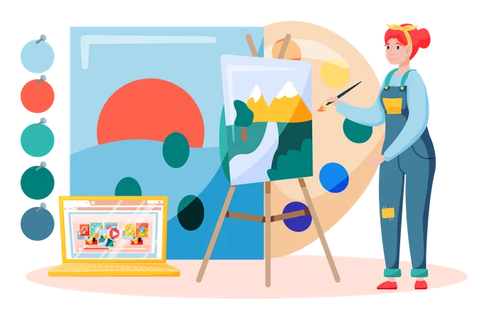 Online Drawing lessons on learning platform  Illustration