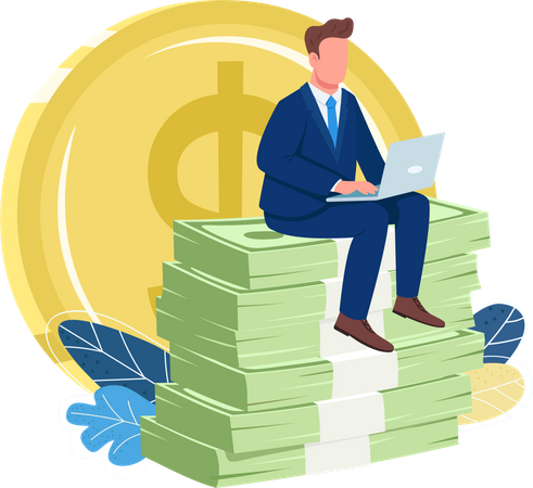 Online earning by businessman  Illustration